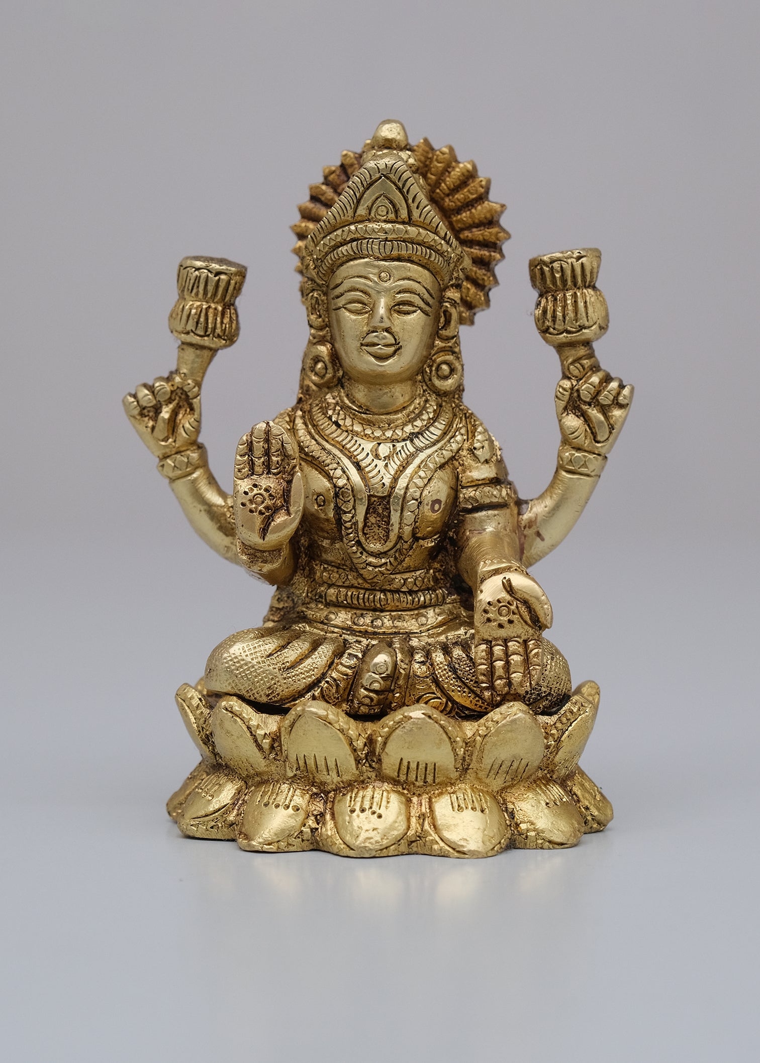 Brass Yellow  Gold   Laxmi On Lotus