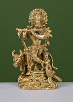 Brass Krishna Cow andPeacock