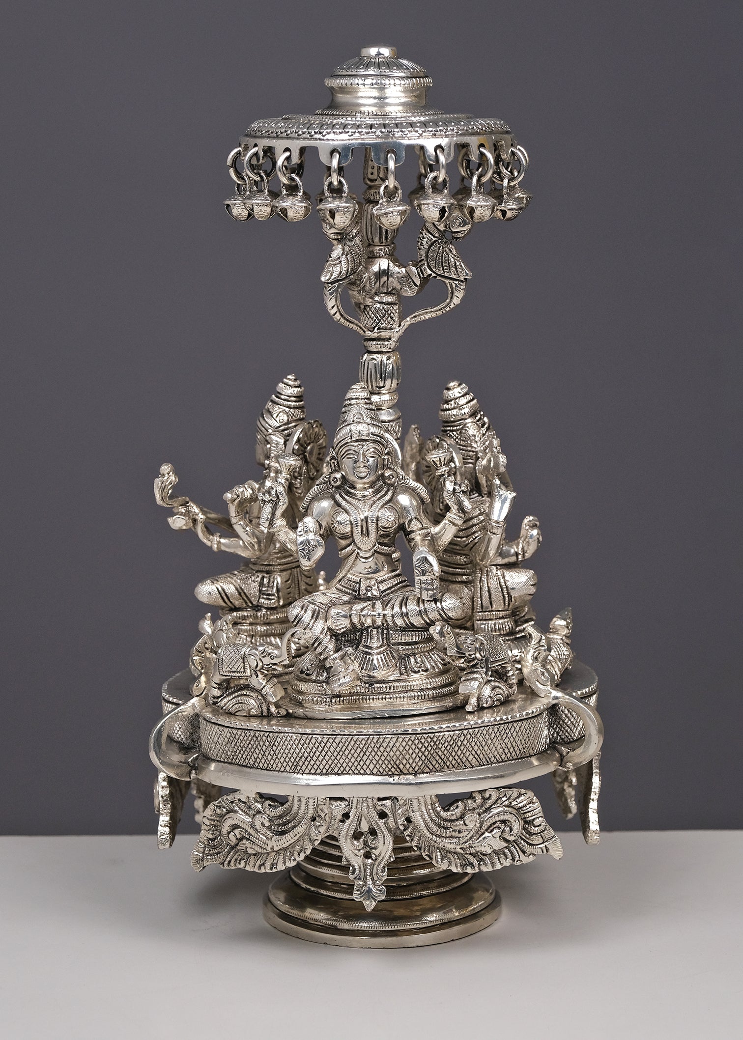 Brass Special Silver Plating Ganesha Laxmi Saraswati Revolving