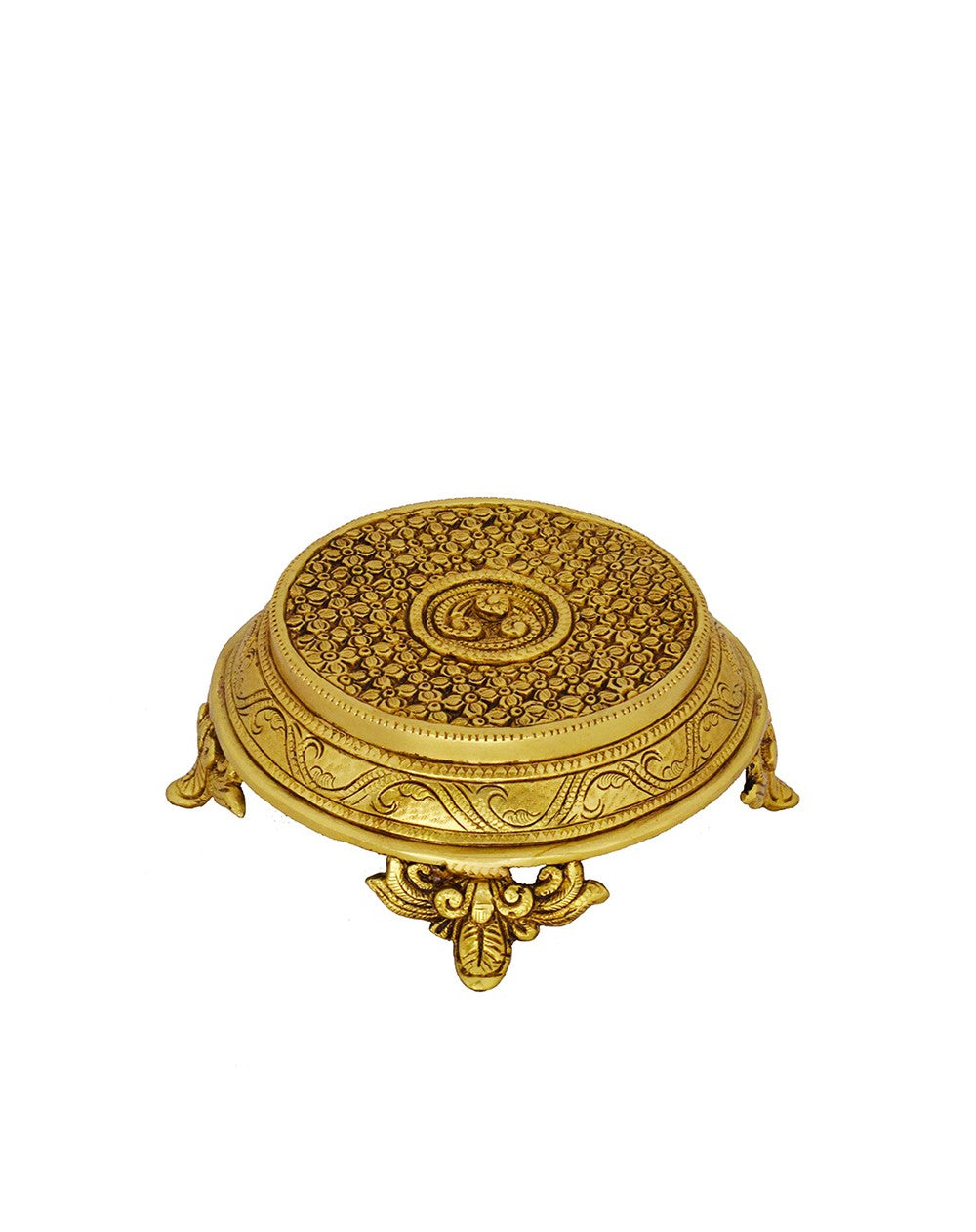 Brass Chowki Round Flower Carved