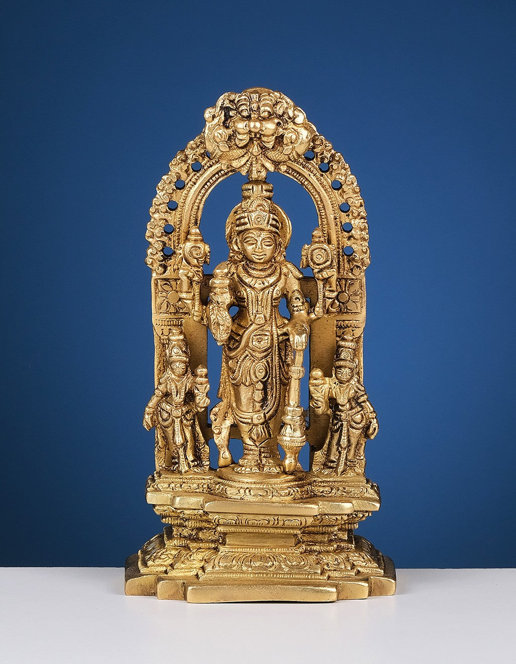Brass Yellow Gold Vishnu Sridevi Bhudevi