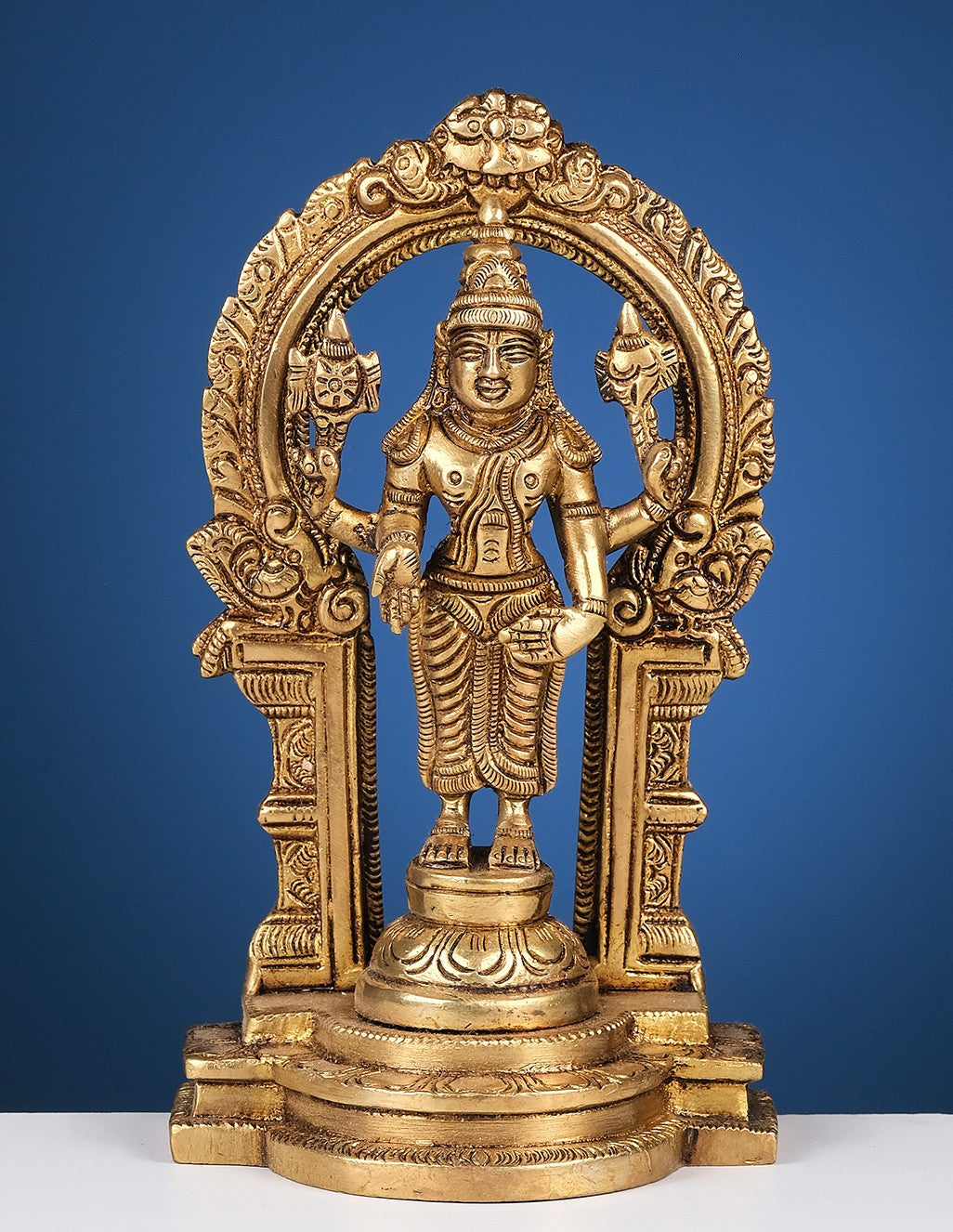 Brass Yellow Gold Vishnu With Arch