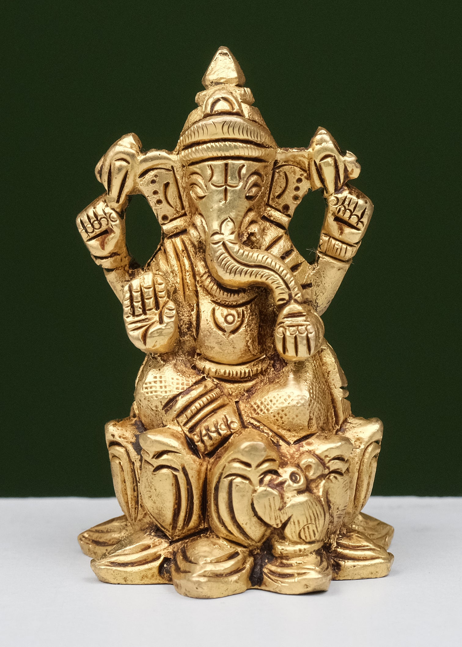 Brass Yellow Gold Lotus Ganesha