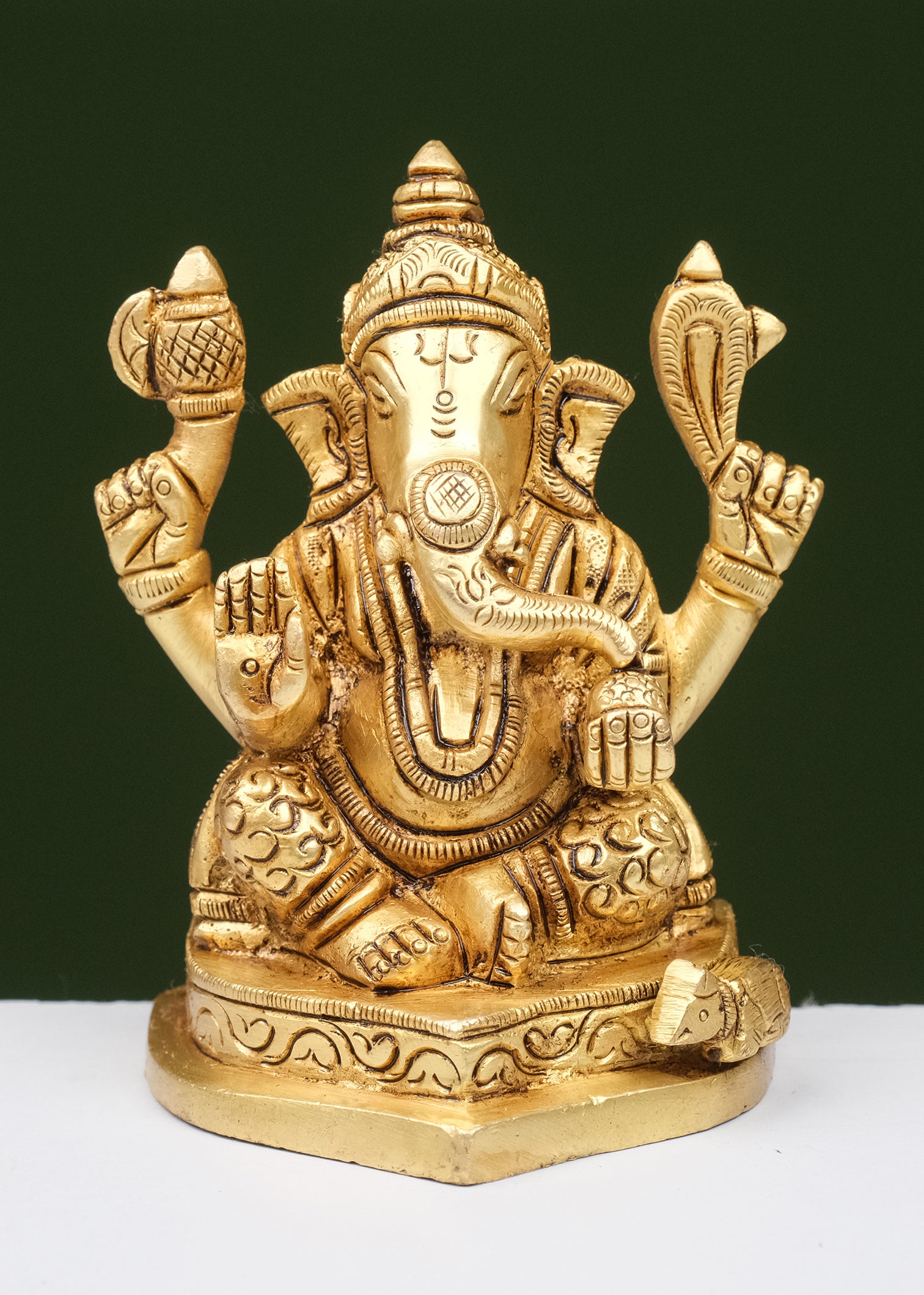 Brass Yellow Gold Ganesha Sitting