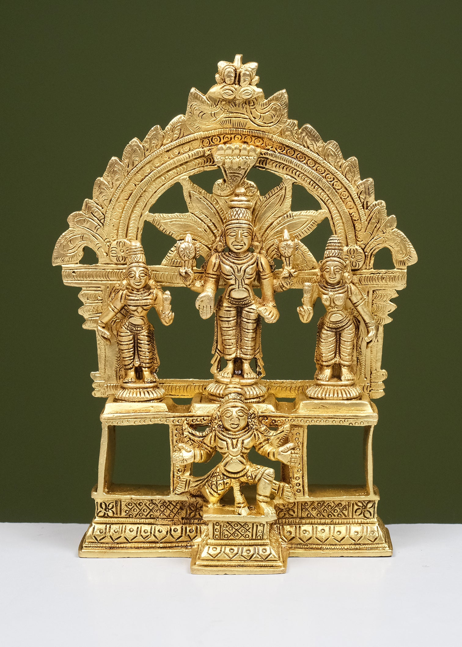 Brass Yellow Gold Vishnu Bhudevi Sreedevi Folding