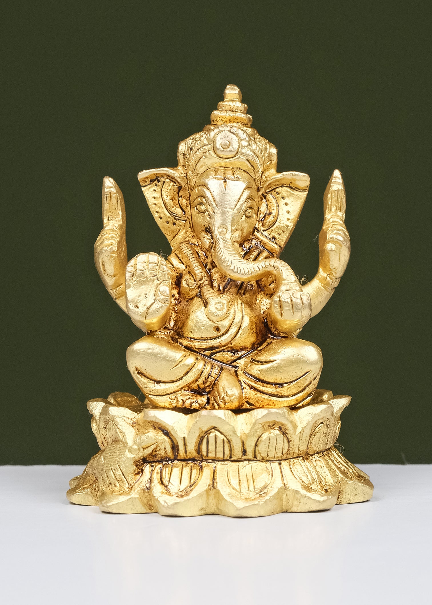 Brass Yellow Gold Ganesha Sitting Lotus