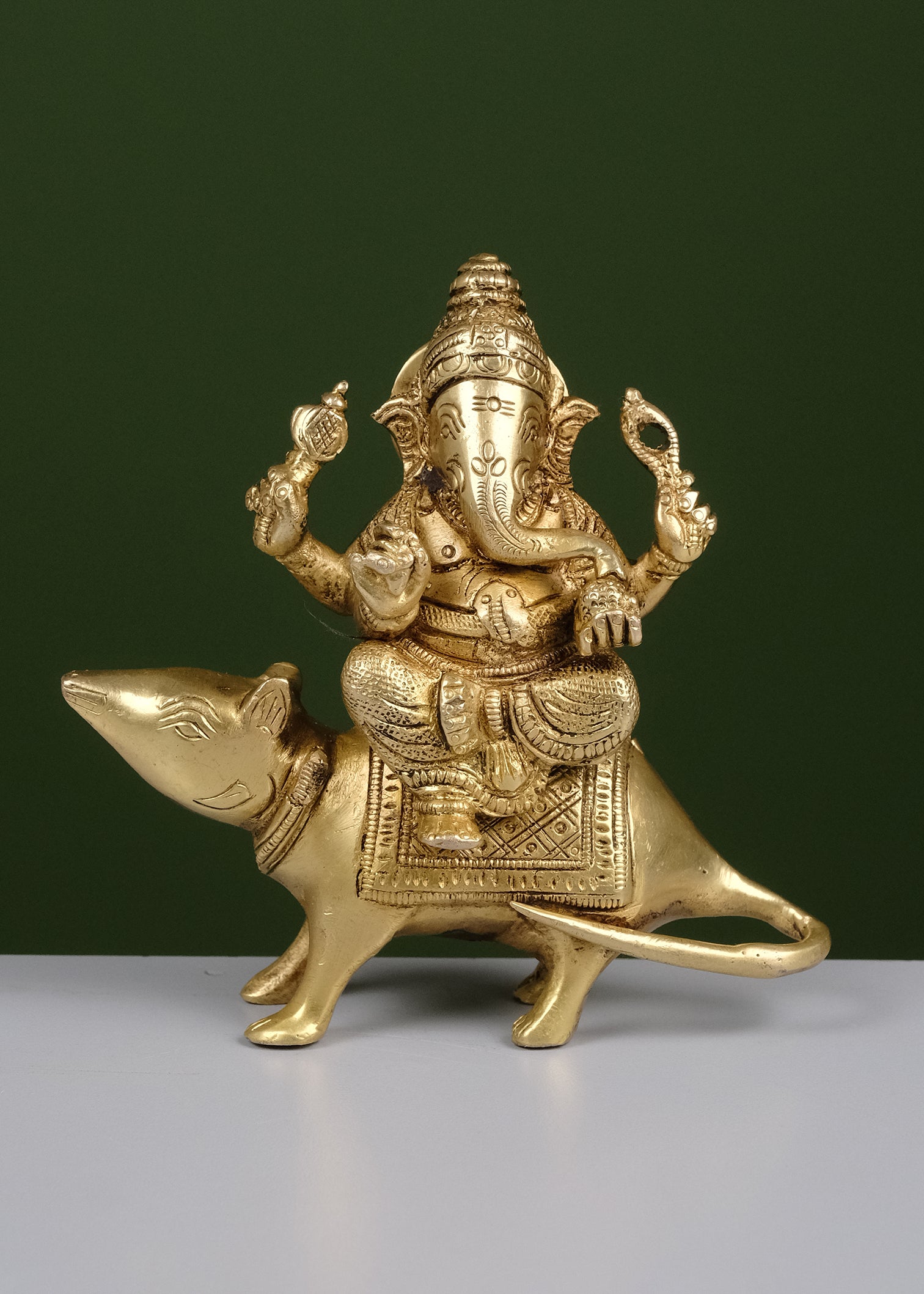 Brass Yellow Gold Ganesha Sitting On Rat