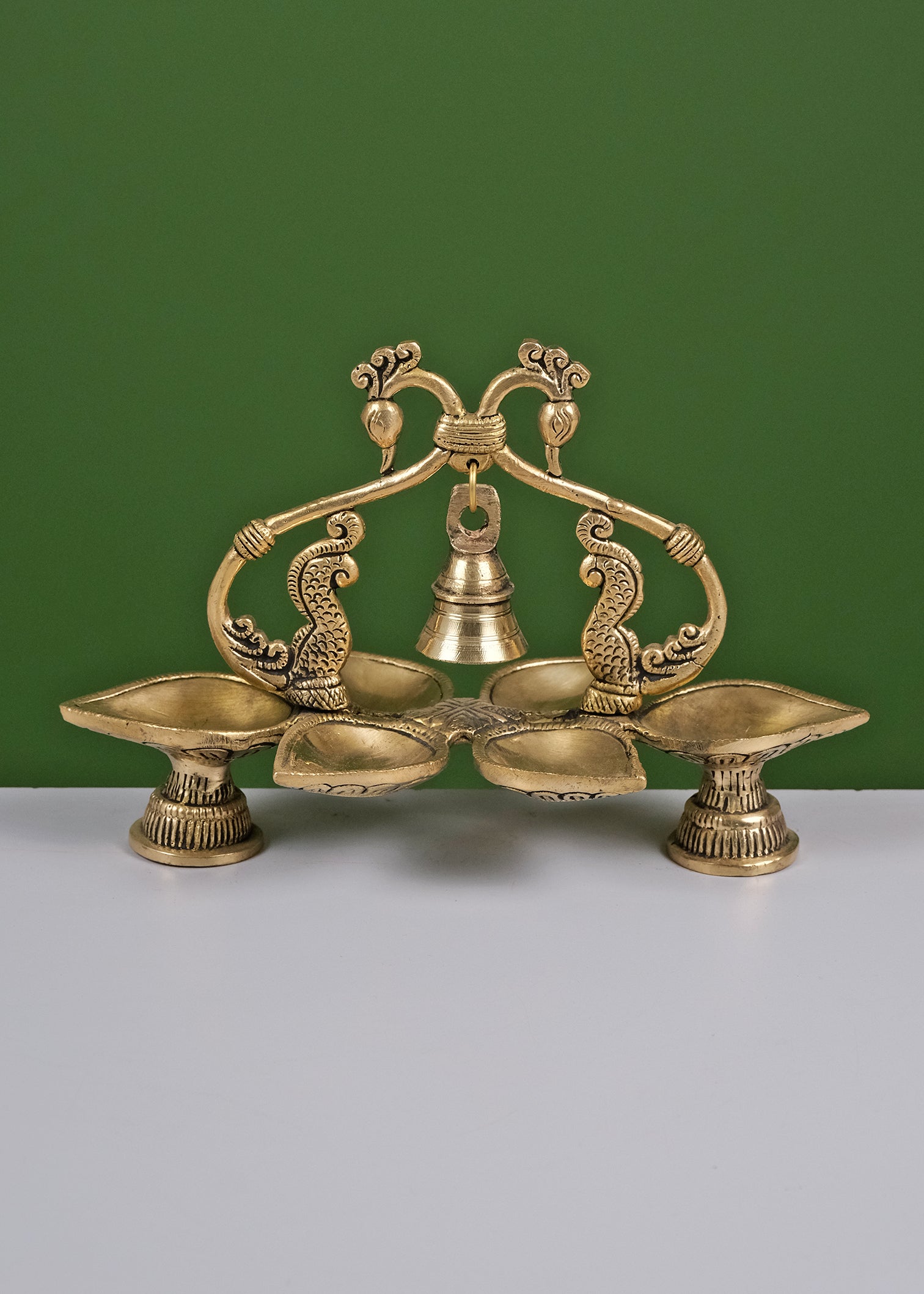 Brass Annam 6 Diya with Bell