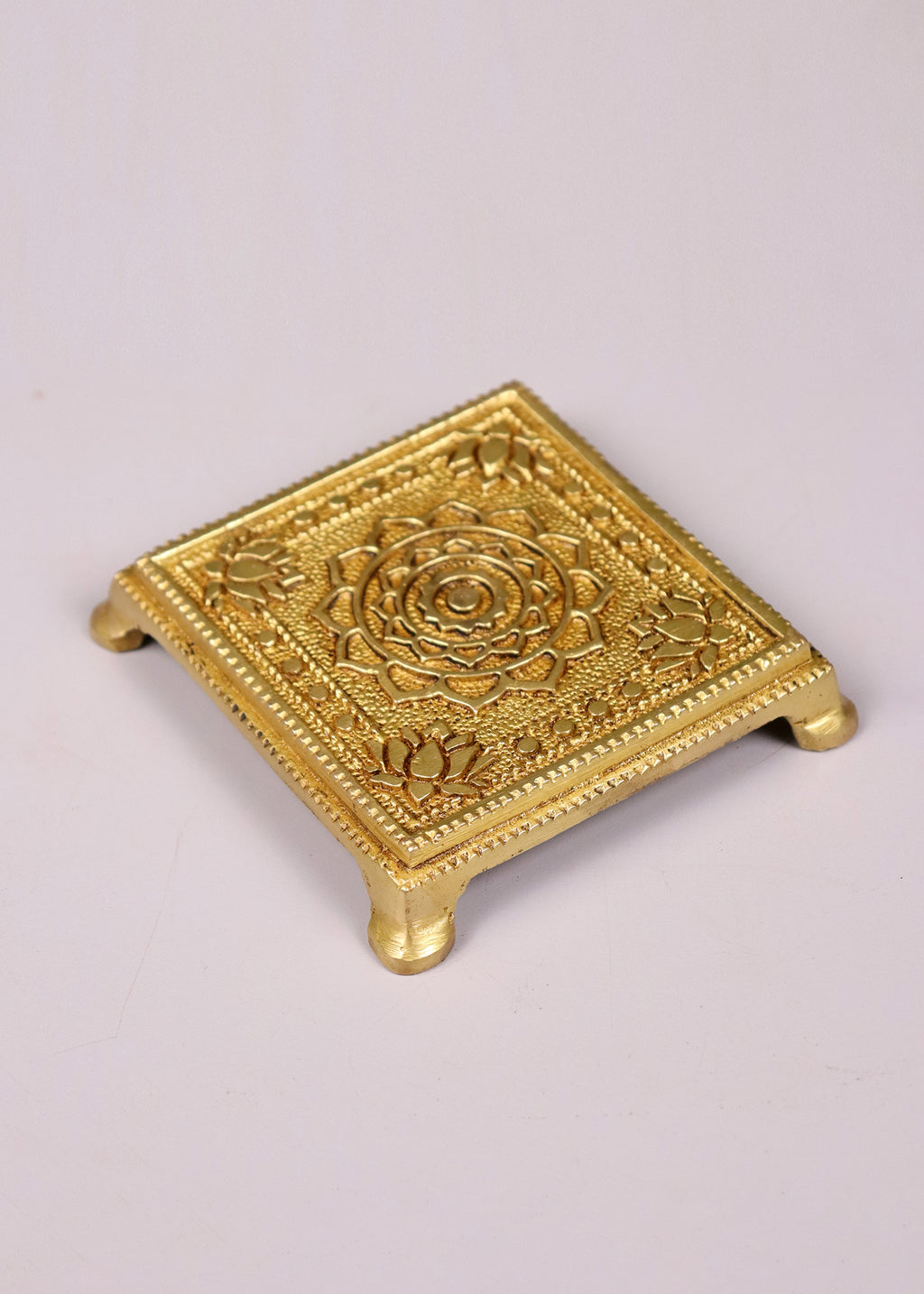Brass Chowki With Flower Carving