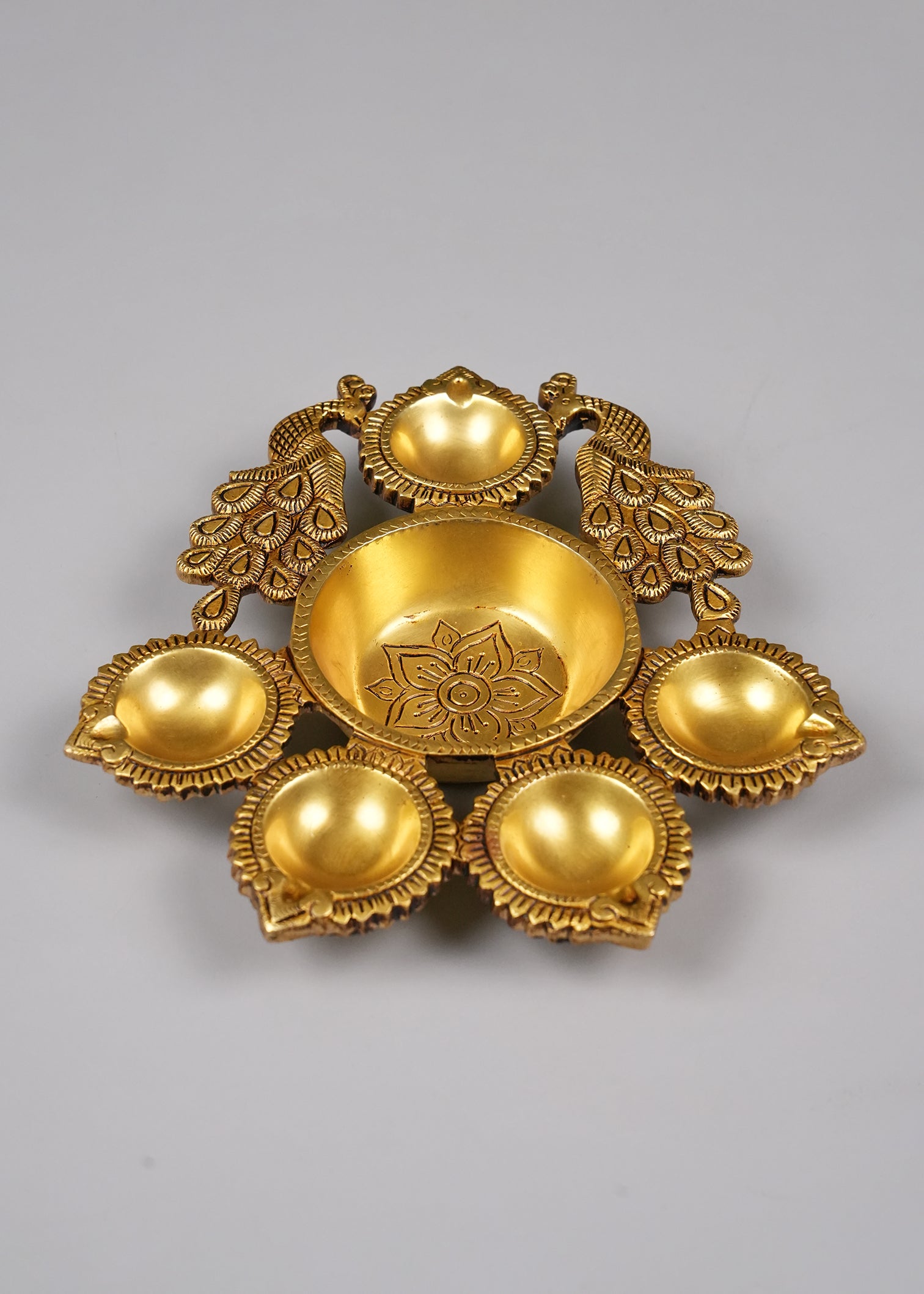 Brass Double Peacock Diya