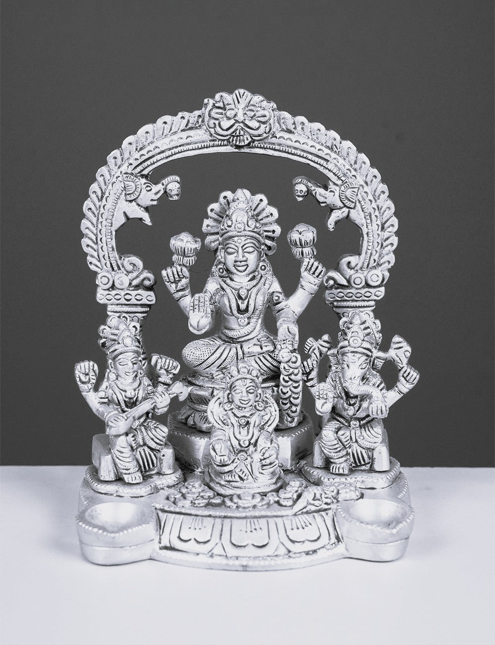 Brass White Gold  Ganesh Laxmi
Saraswati Kuber
Sitting With Arch