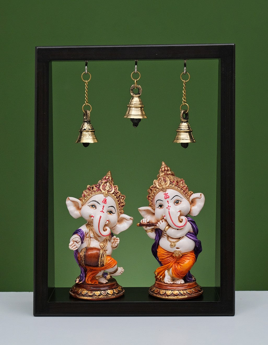 Wood Frame with Musical Ganesh