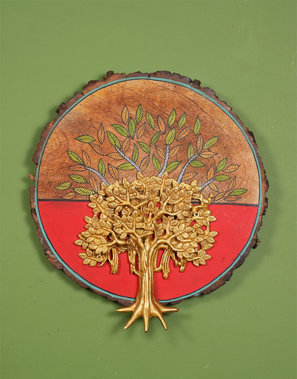 Brass Tree with wood Round Frame