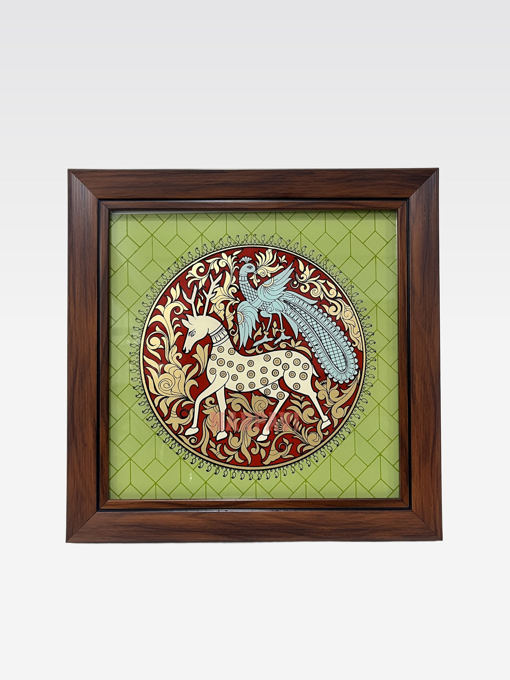 AR TANJORE REVERSE GLSS PNG CLASSIC FRAME (Horse with peacock)