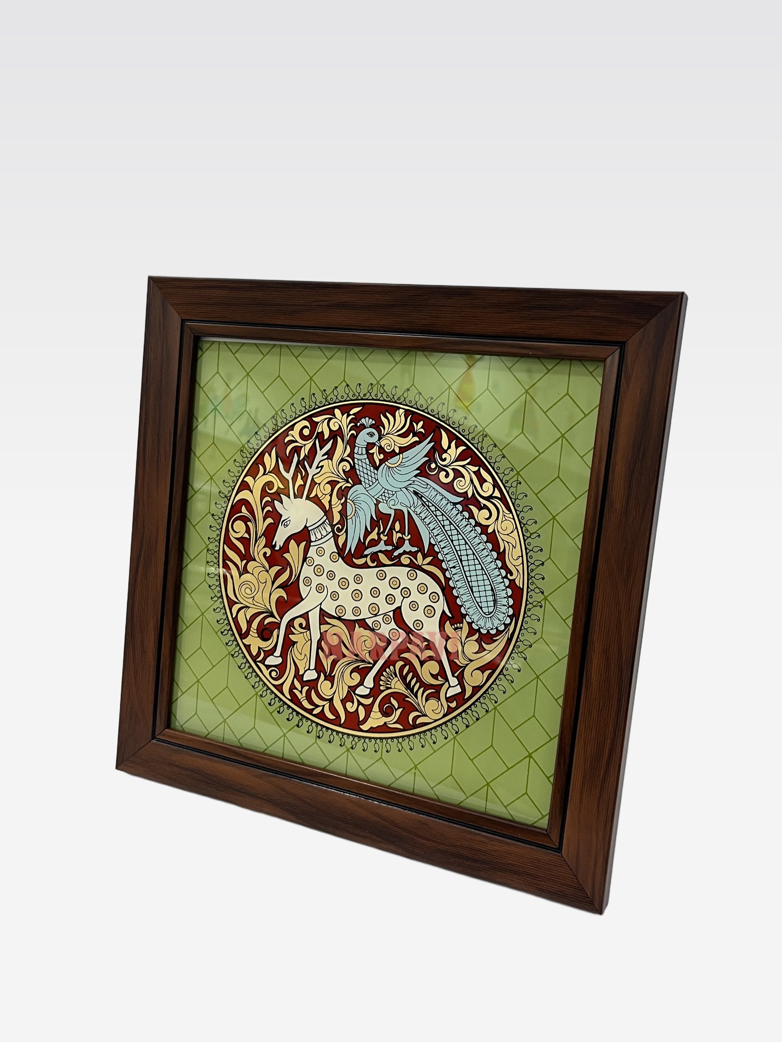 AR TANJORE REVERSE GLSS PNG CLASSIC FRAME (Horse with peacock)