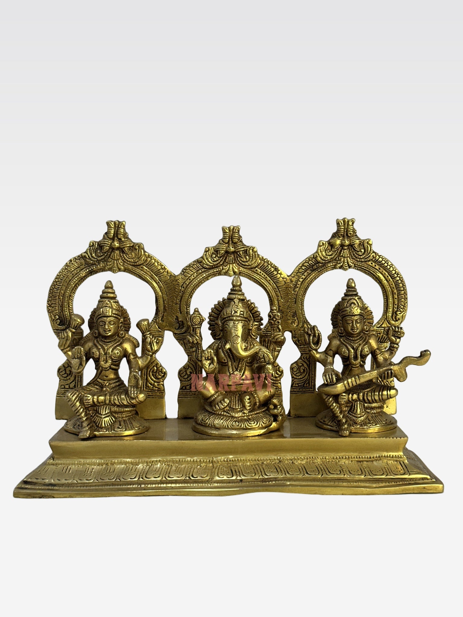 KB BR GOLDEN TONE GANESH LAXMI SARASWATI ON BASE WITH RING( KGT13393)
