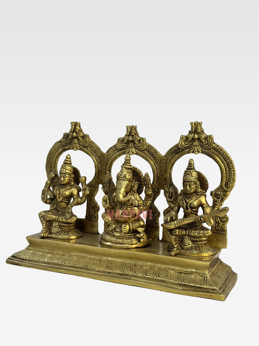 KB BR GOLDEN TONE GANESH LAXMI SARASWATI ON BASE WITH RING( KGT13393)