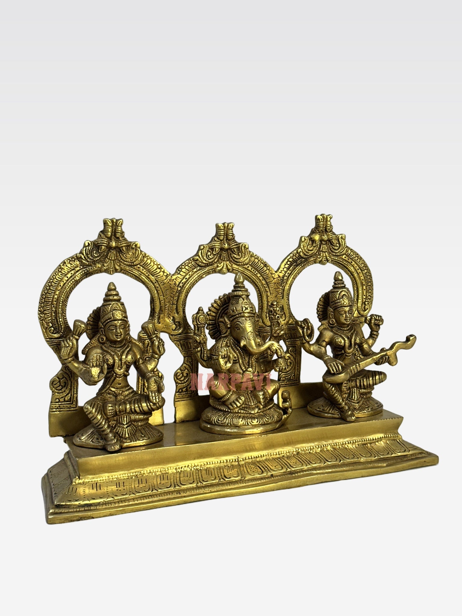 KB BR GOLDEN TONE GANESH LAXMI SARASWATI ON BASE WITH RING( KGT13393)