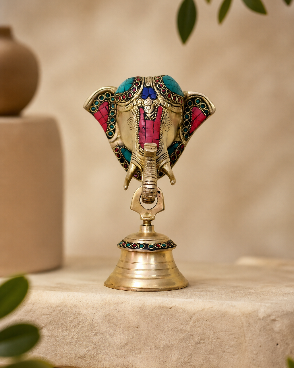 Brass Stone Work Elephant Bell Hanging