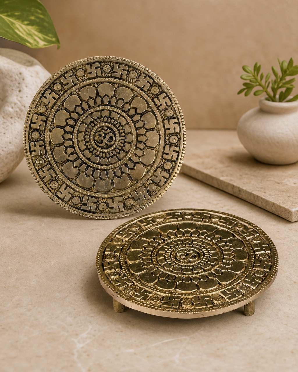 Brass Chowki Om Carving