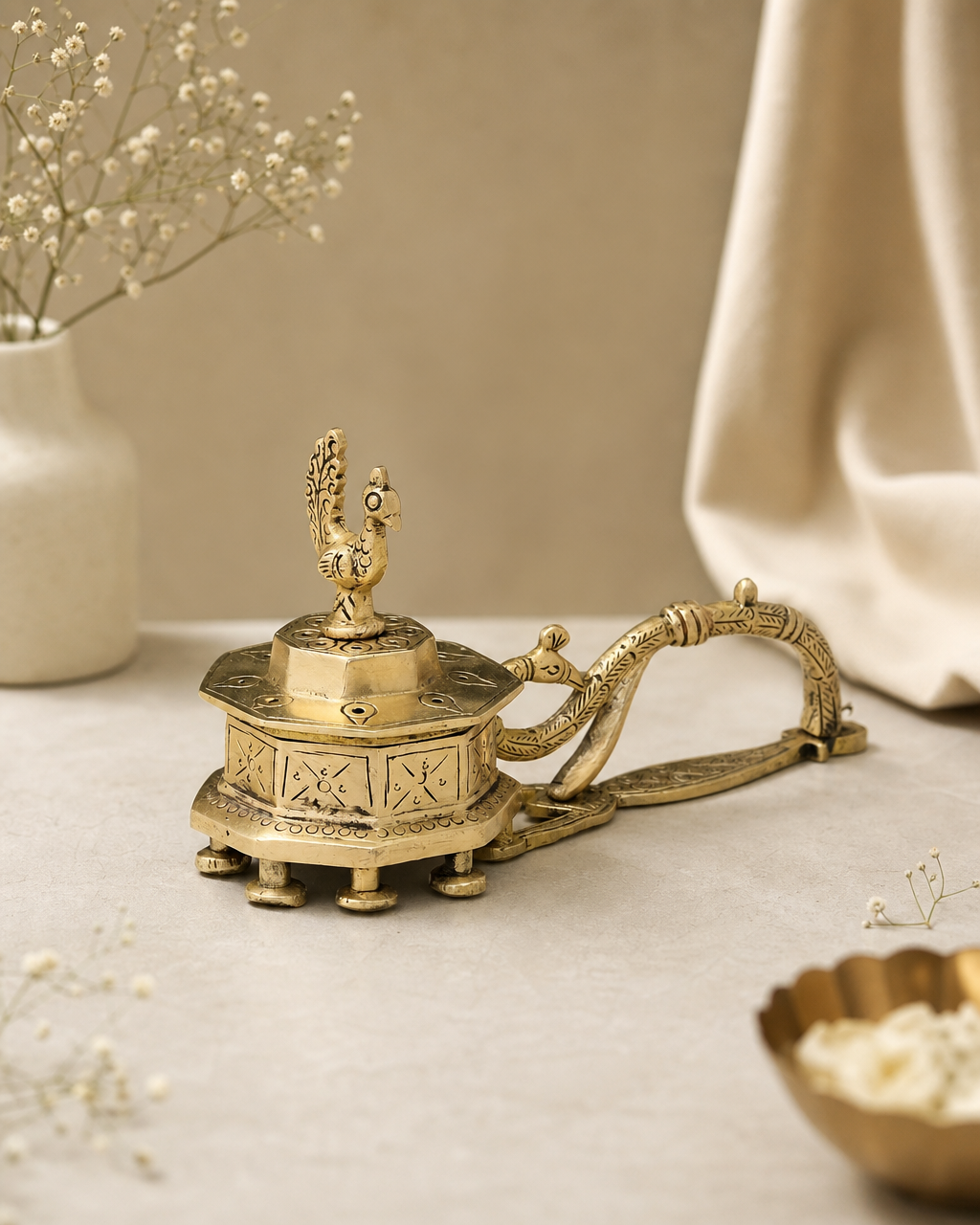 Brass Dhup Burner Peacock