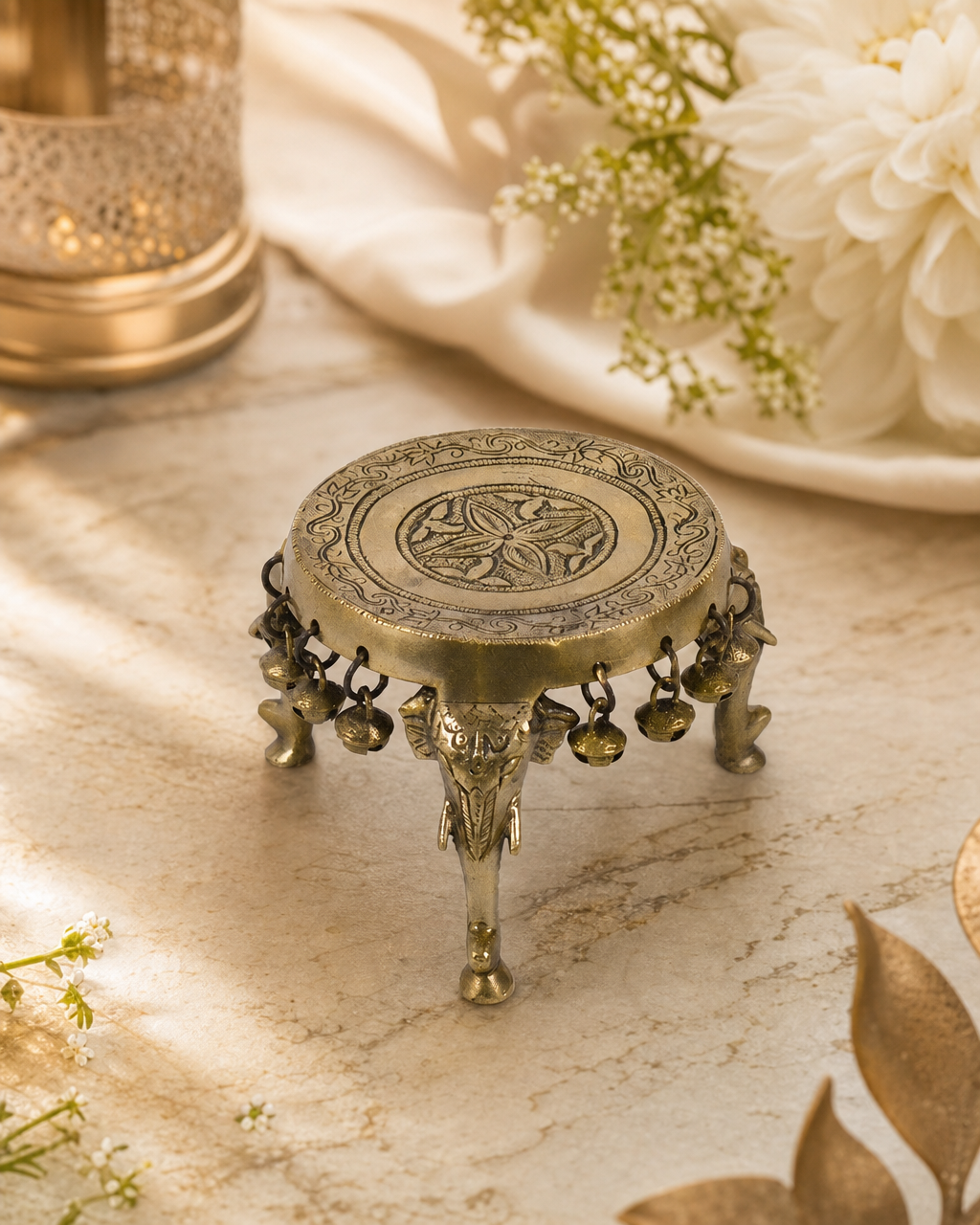 Brass  Elephant Chowki With Ghungroo