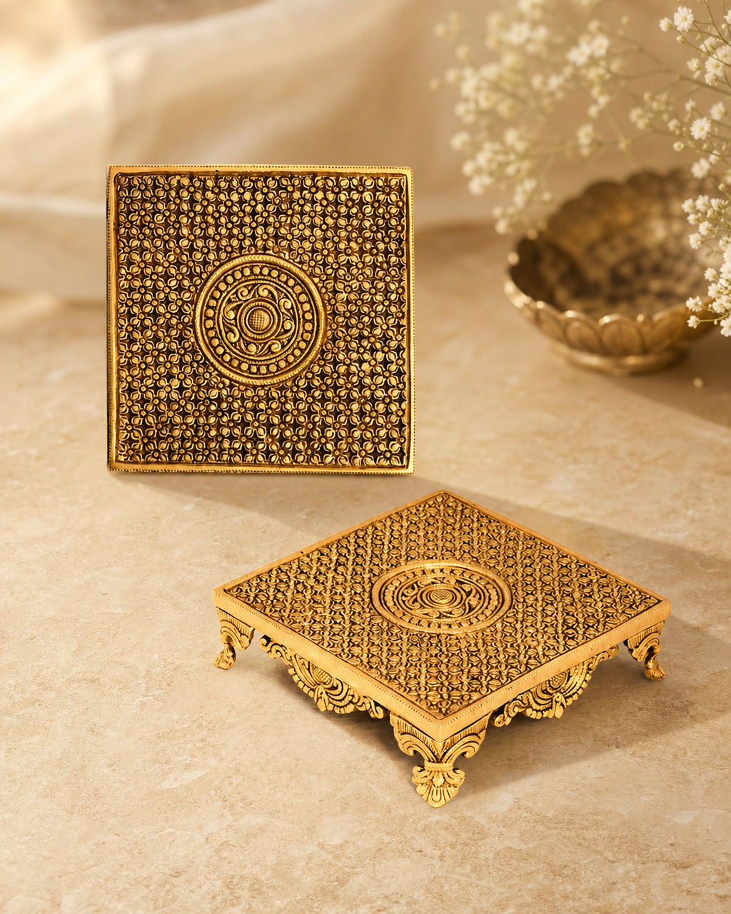 Brass   Chowki Flower Carved