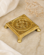 Brass Chowki With Charan Paduka Carving