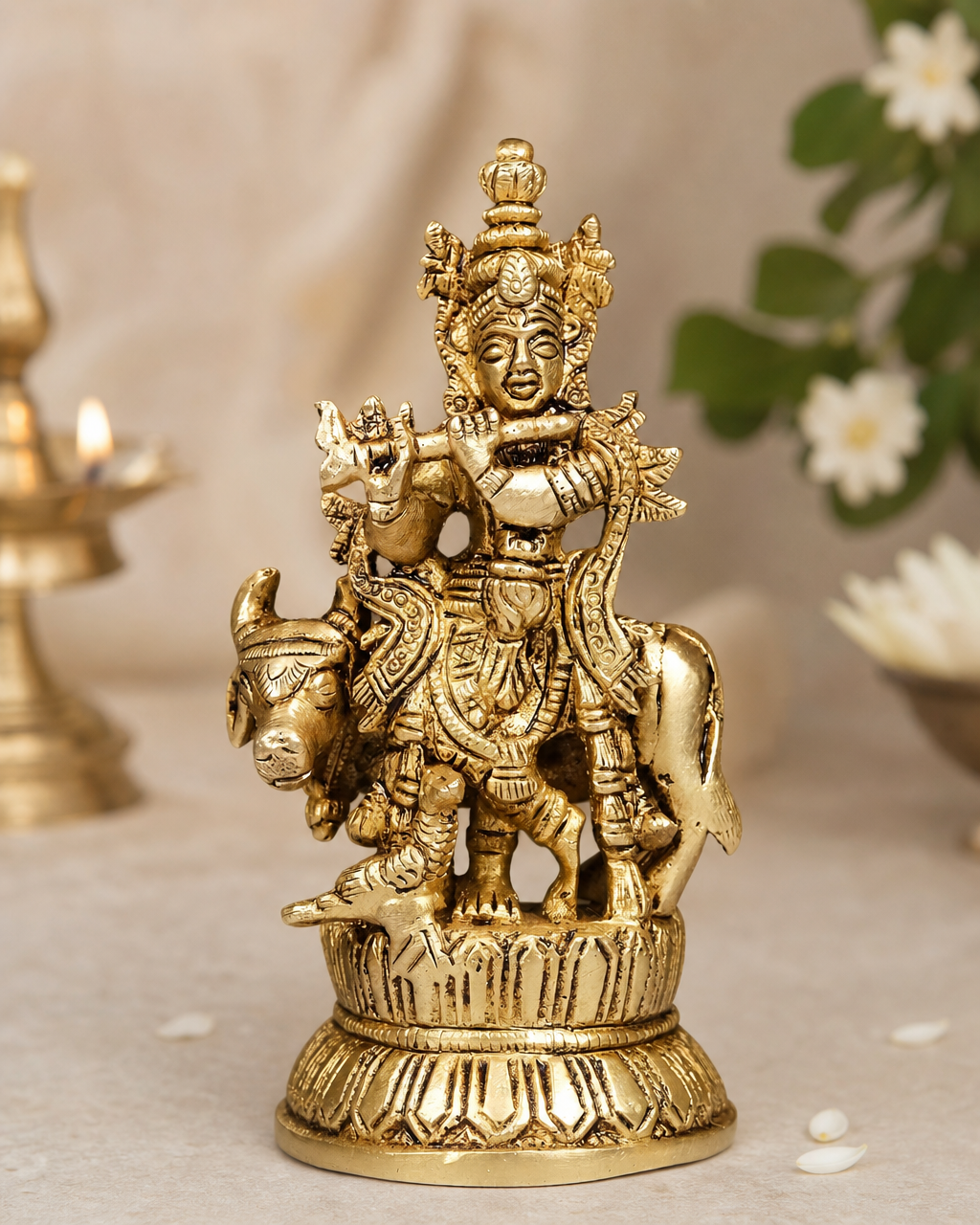 Brass Cow Krishna