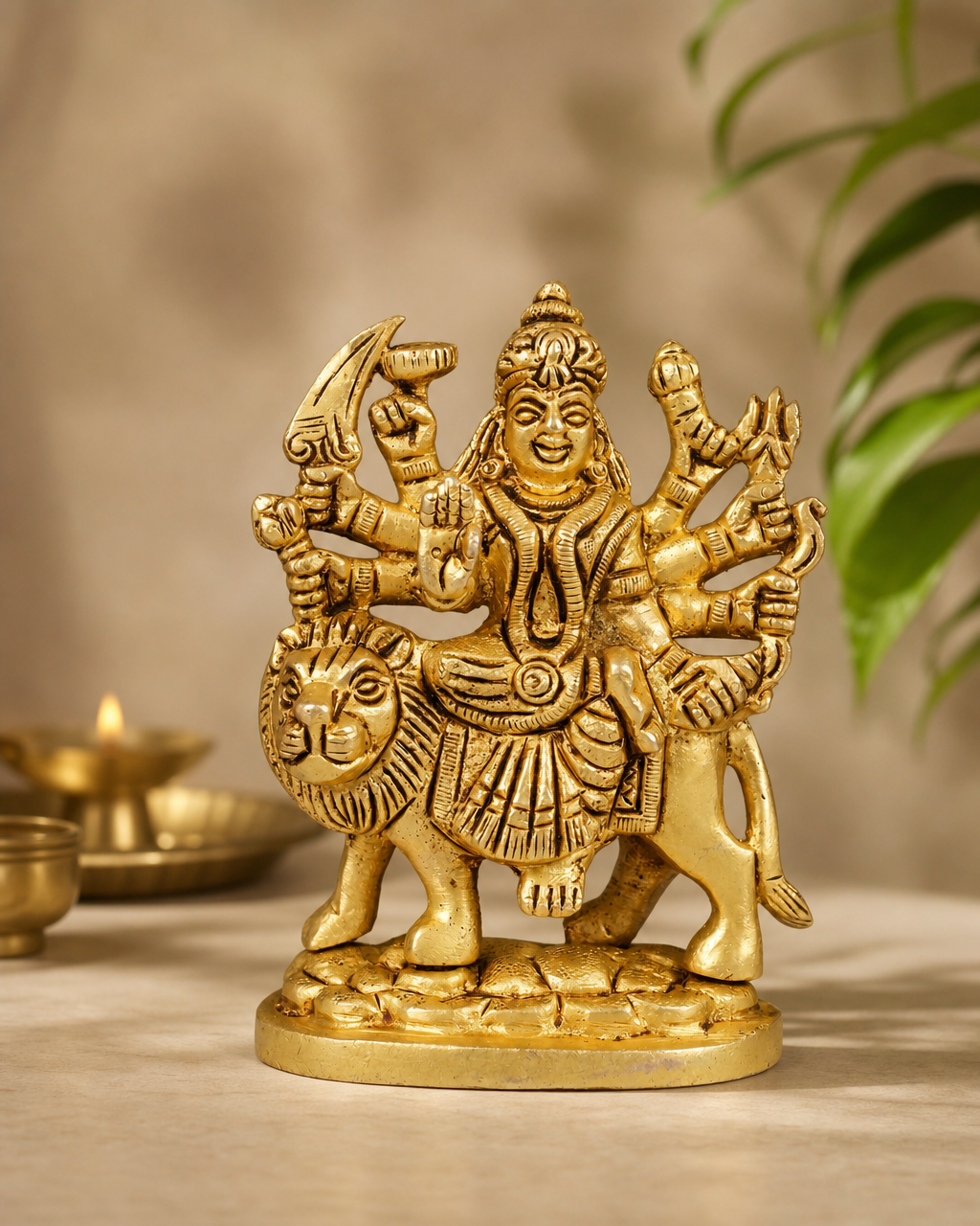 Brass Durga Sitting on Lion