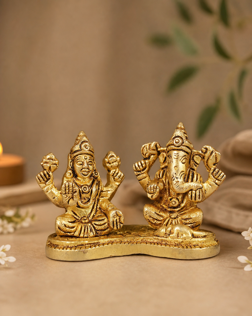 Brass Ganesha Laxmi on Base