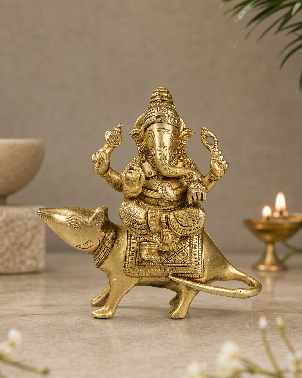 Brass Ganesha Sitting On Rat
