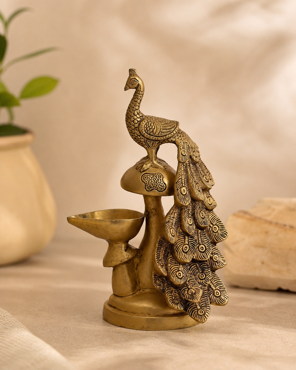 Brass Peacock Diya
