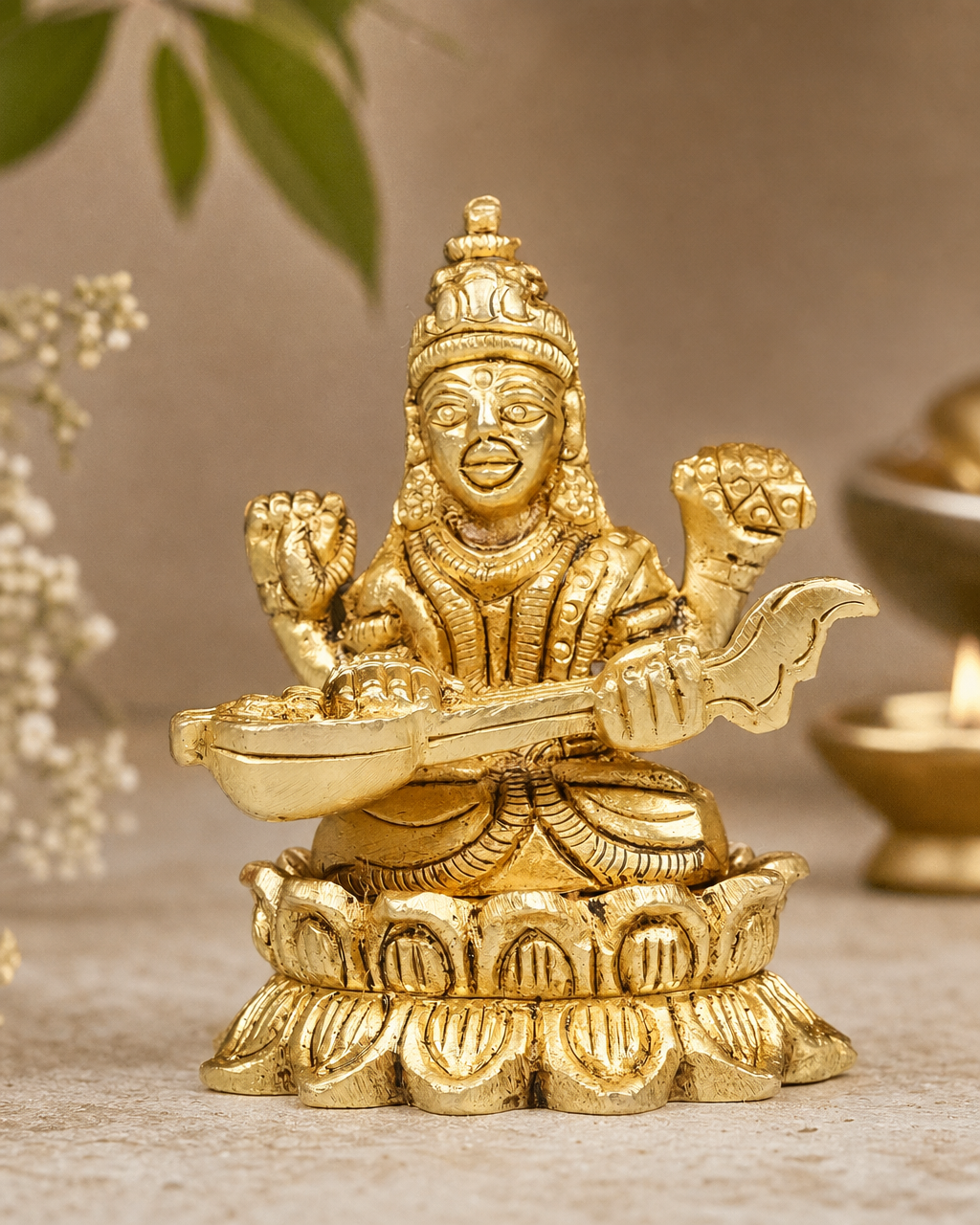 Brass Saraswati Sitting Lotus