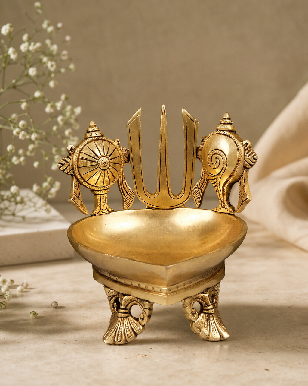 Brass Shankh Chakra Tilak Deepak