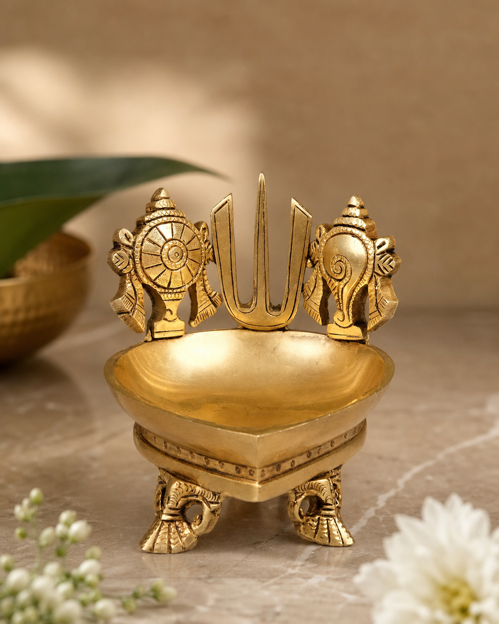Brass Shankh Chakra Tilak Deepak