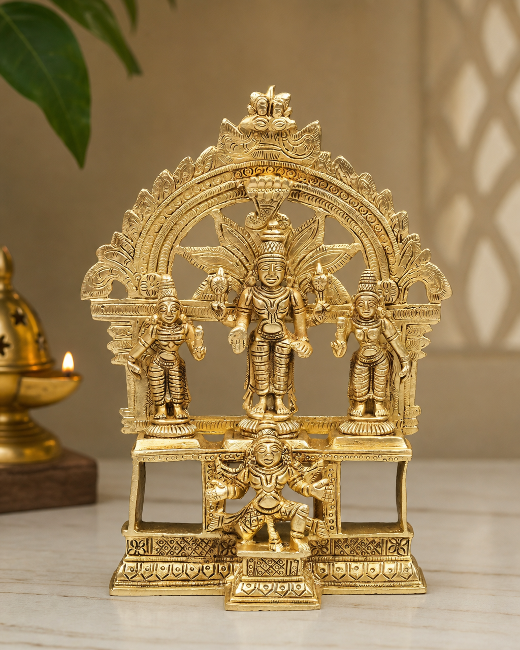 Brass Vishnu Bhudevi Sreedevi Folding