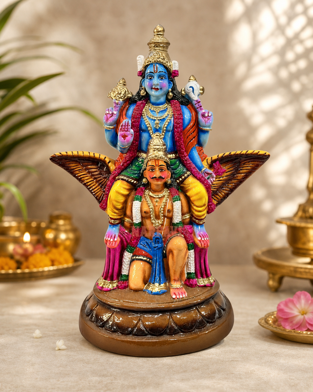 Colorful Garuda Vaahanam statue for home decor with intricate design.
