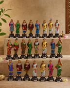 Colorful set of Indian ladies figurines in traditional attire