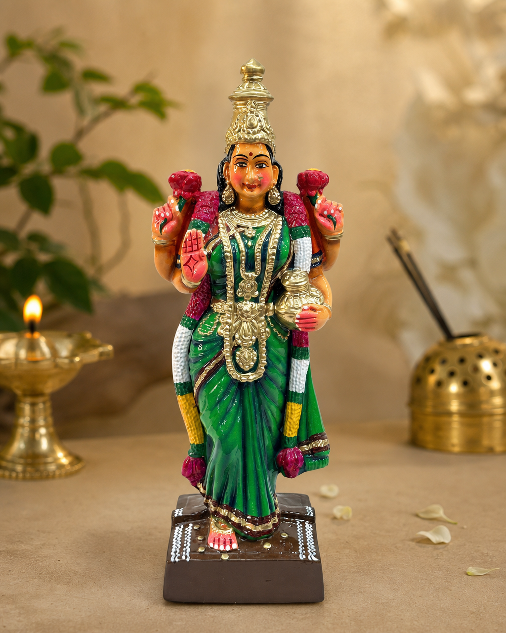 Elegant Vaasthu Lakshmi statue in vibrant colors, perfect for home decor