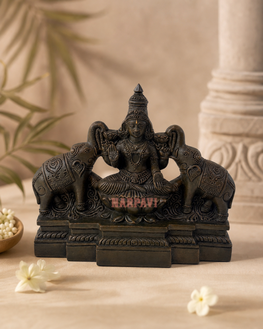 Gajalakshmi figurine with elephants, intricate design, home decor