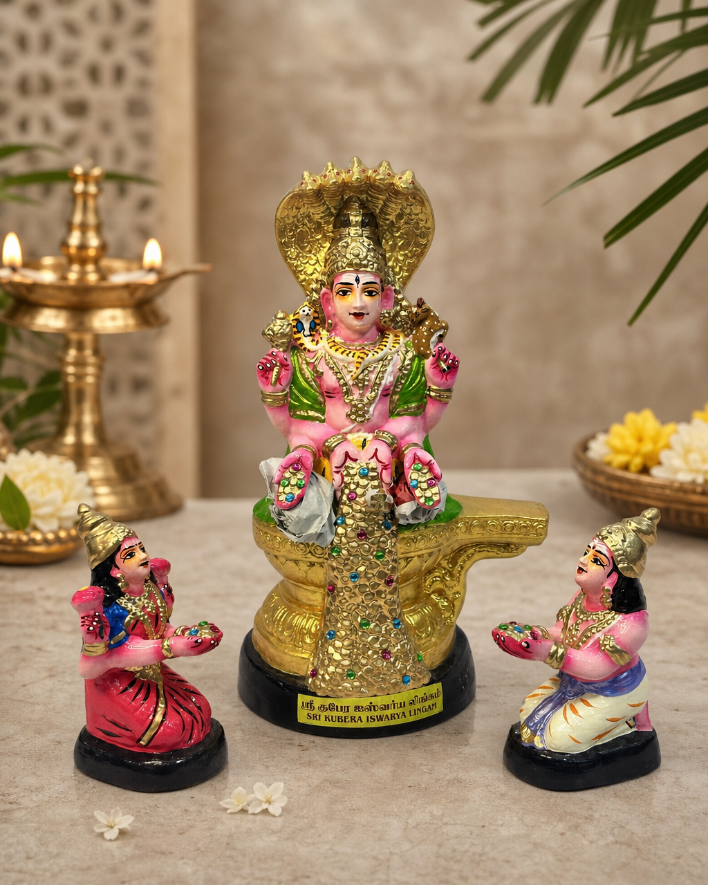 Gubera Ishwarya Lingam Set with intricate Paper Mache figures in vibrant colors, perfect for spiritual decor.