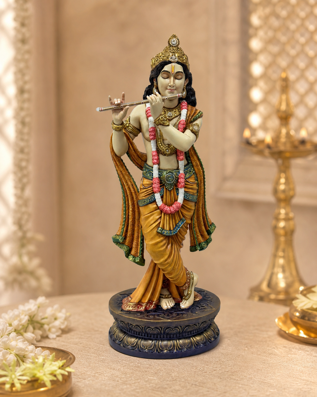 Beautifully detailed Krishna medium statue with intricate design and vibrant colors, ideal for home decor