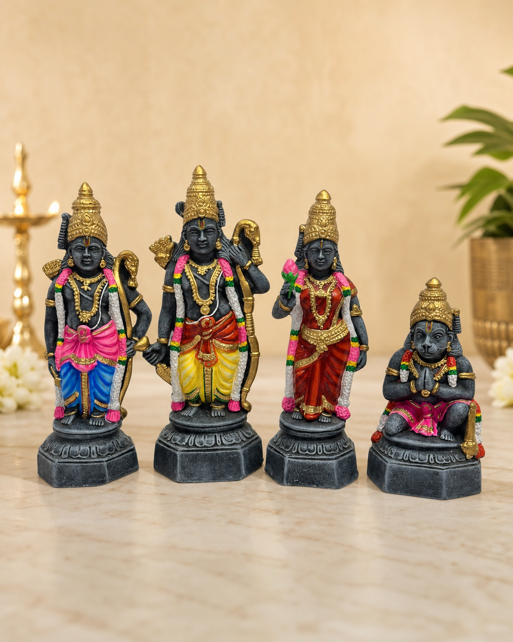 Colorful Rama Family Statue Set with four intricately designed figures