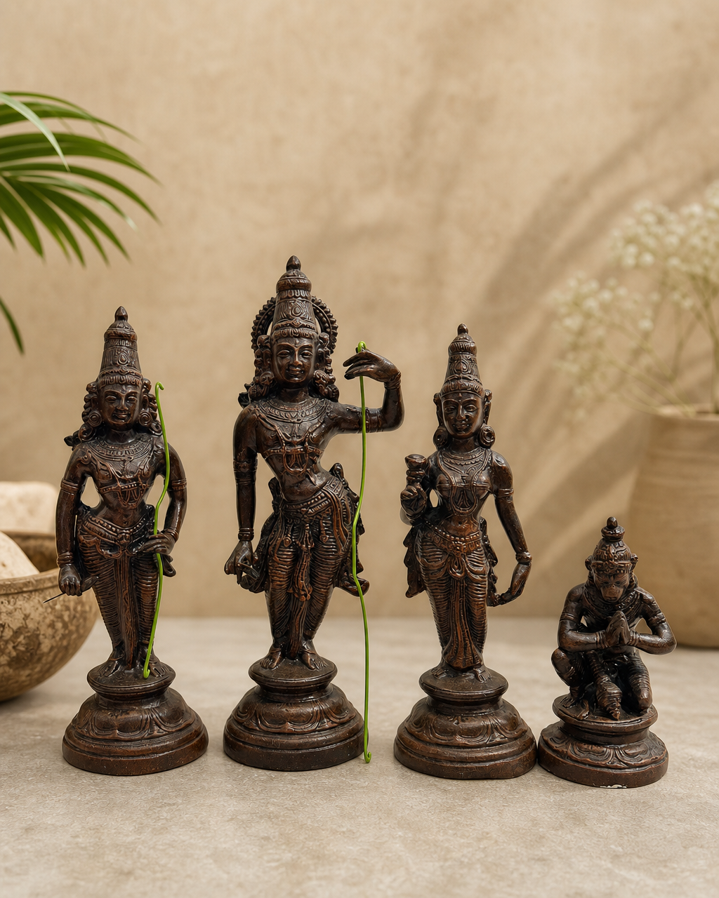 Elegant Ramar statue set featuring four intricately designed figurines for home decor.