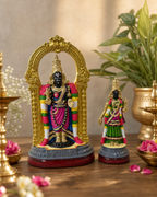 Colorful Parthasarathy statue with intricate designs and gold accents