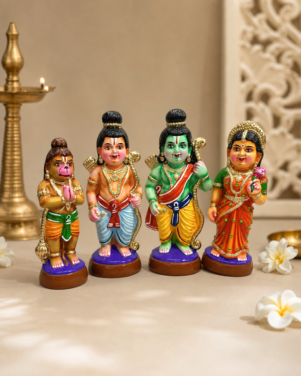Colorful Bala Ramar figurine set with four traditionally dressed characters.