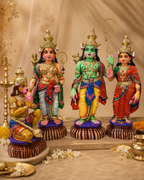 Colorful Rama family statue set with four intricately designed figures on a decorated base.