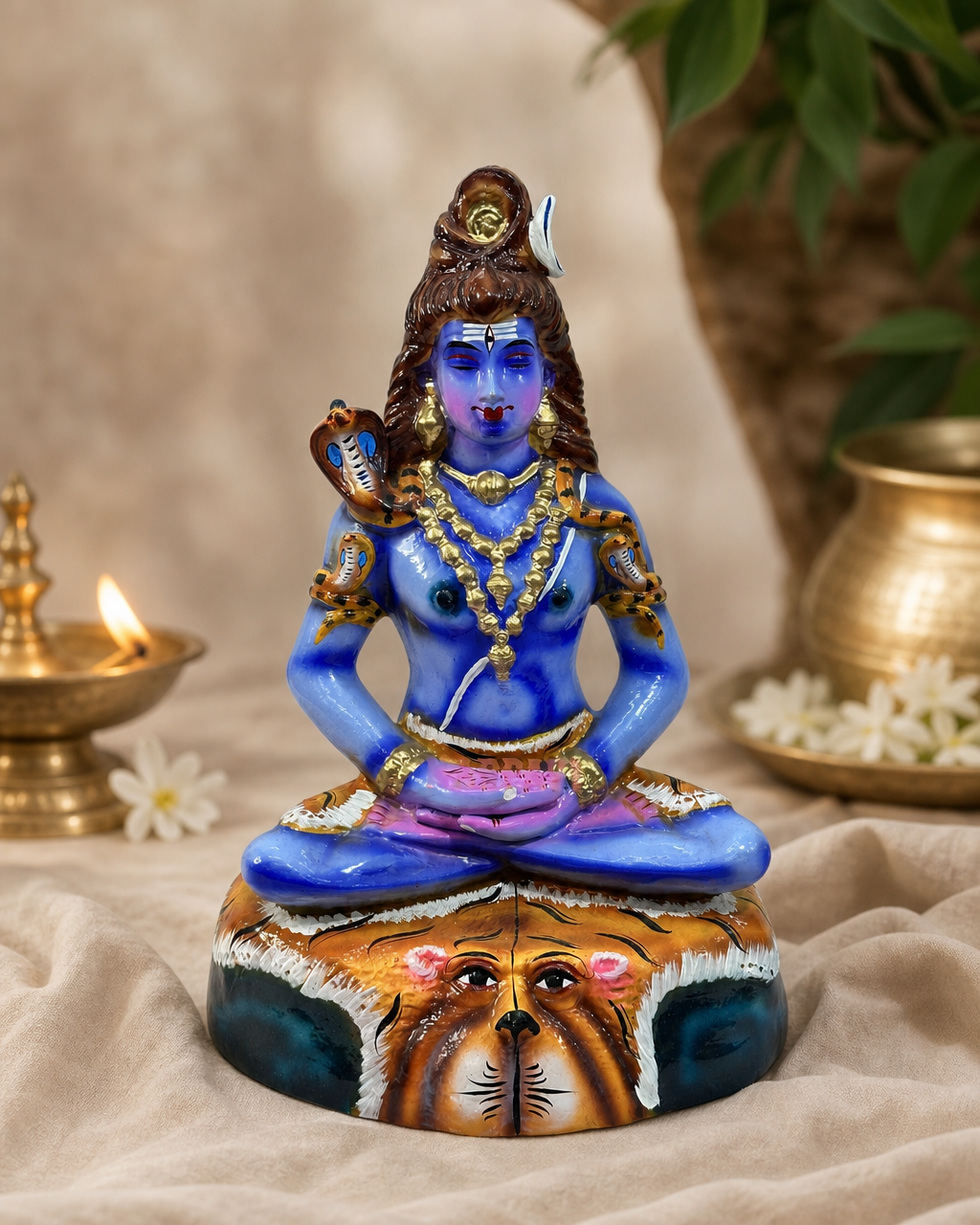 Blue Utkaarnda Shiva statue in a meditative pose with intricate details, ideal for home decor.