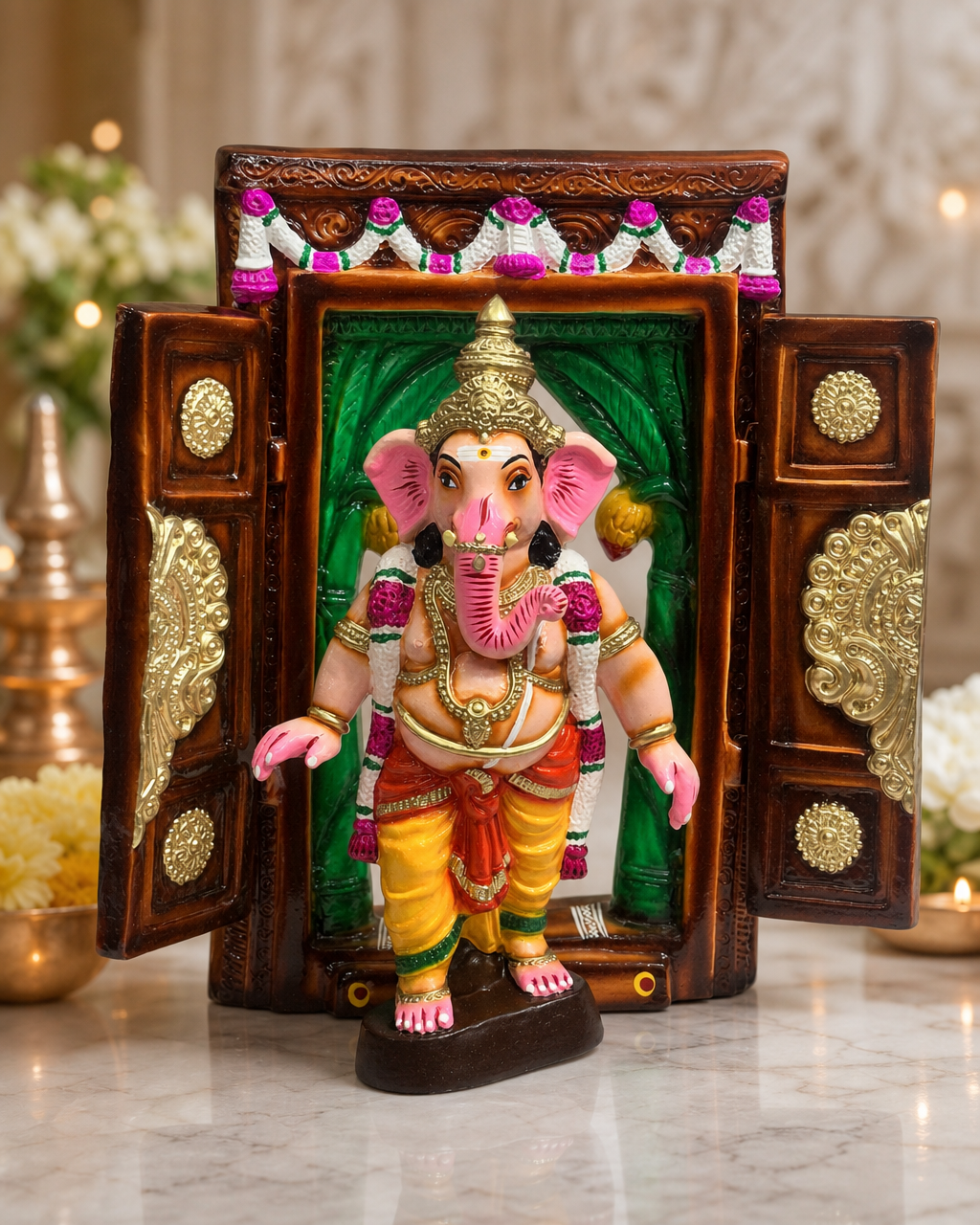 Colorful 19.2-inch Vaastu Ganapathy statue with intricate design and traditional attire.